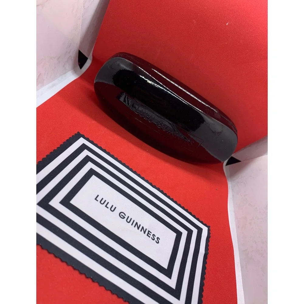 Lulu Guinness Black Patent Eyeglass Case Red Velvet Interior with Cleaning Cloth